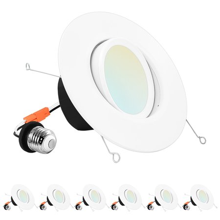 LUXRITE 5/6 Inch Gimbal LED Recessed Can Lights 5 CCT Selectable 2700K-5000K 11W 1100LM Dimmable 6-Pack LR23043-6PK